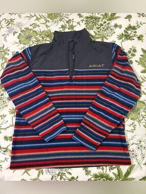 Ariat Men's Quarter-Zip Fleece with Red, Blue & Tan Stripes